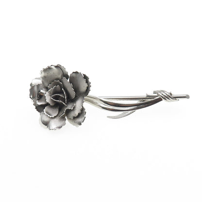 CARL ART 925 Sterling Silver Antique Art Deco Rose Flower Oxidized Pin Brooch