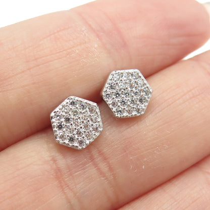 925 Sterling Silver Round-Cut C Z Hexagon Stud Earrings