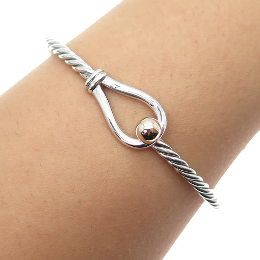REEDS Sterling Silver 14K Gold Vintage Hook & Eye Cape Cod Bangle Bracelet 7"