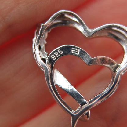 925 Sterling Silver Real Diamond Double Heart Minimalist Slide Charm Pendant