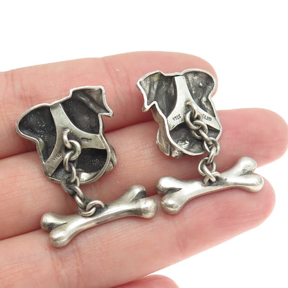 925 Sterling Silver Vintage Real Round-Cut Diamond Jack Russell Dog Cufflinks