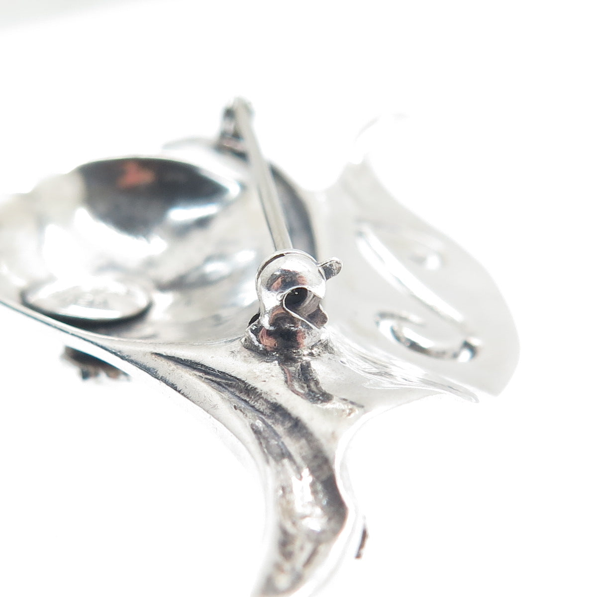 PETTELL'S 925 Sterling Silver Vintage Modernist Floral Leaf Pin Brooch