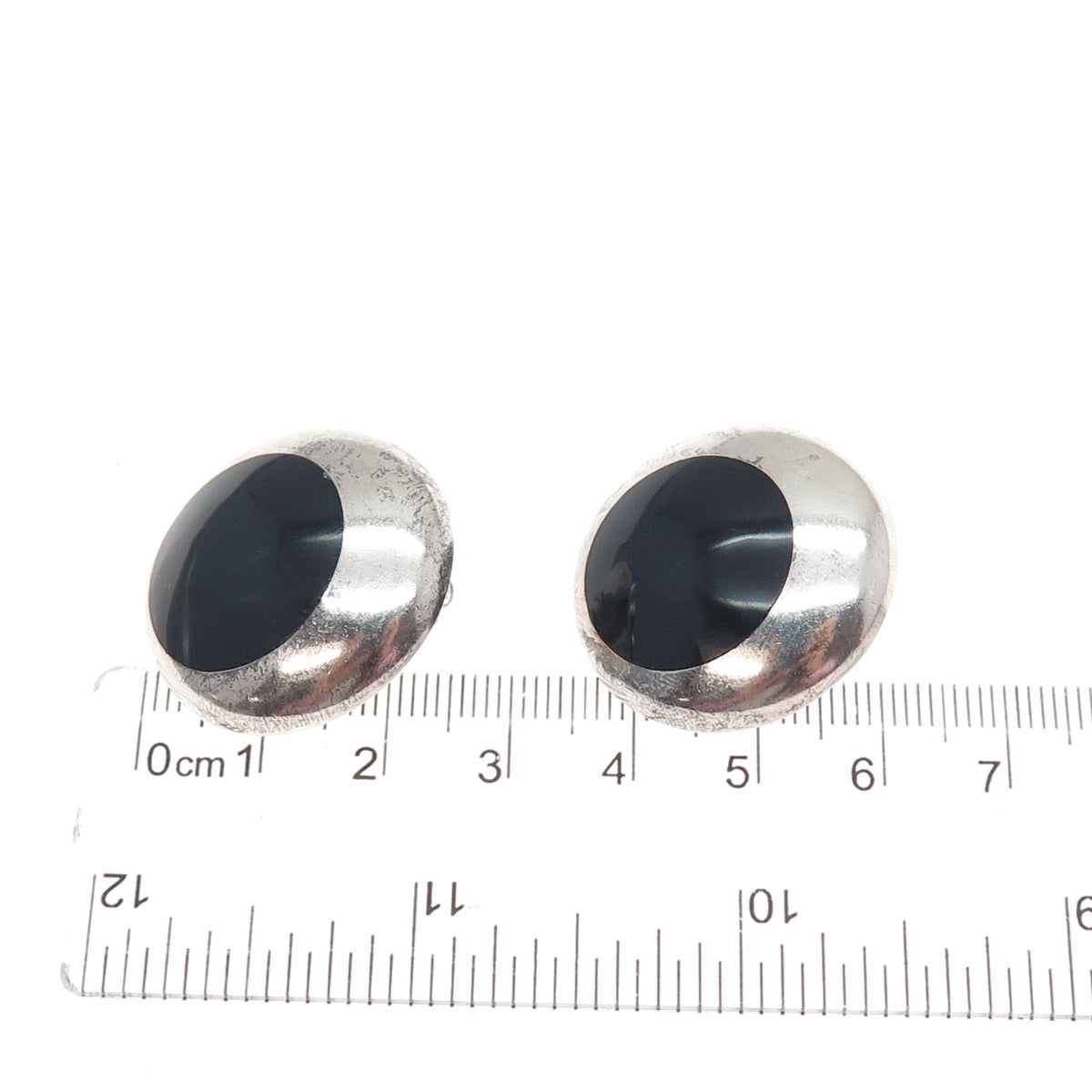 ANTONIO HDEZ HERNANDEZ 925 Sterling Vintage Mexico Black Onyx Clip On Earrings