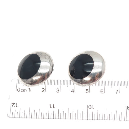 ANTONIO HDEZ HERNANDEZ 925 Sterling Vintage Mexico Black Onyx Clip On Earrings