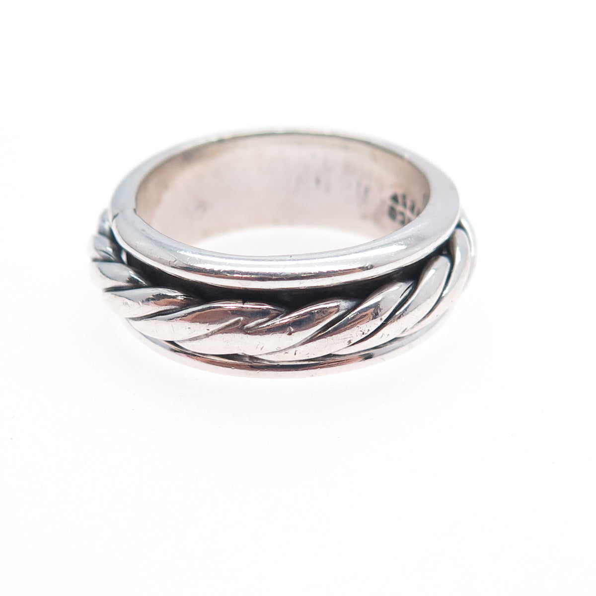 925 Sterling Silver Vintage Mexico Rope Oxidized Rotating Band Ring Size 7.75