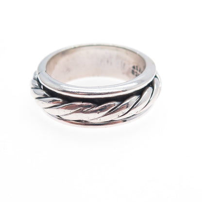 925 Sterling Silver Vintage Mexico Rope Oxidized Rotating Band Ring Size 7.75