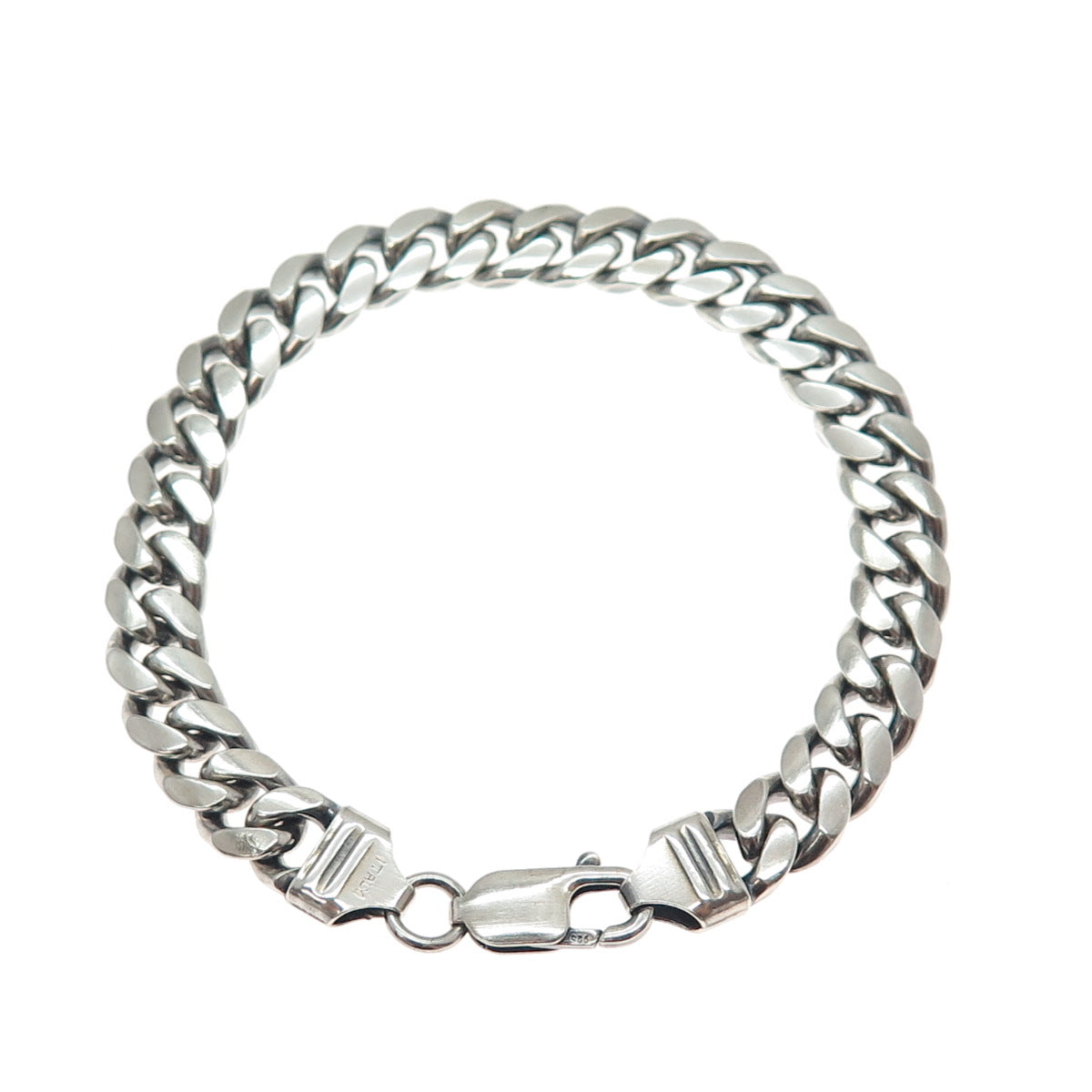 925 Sterling Silver Vintage Italy Cuban Link Oxidized Bracelet 7.75"