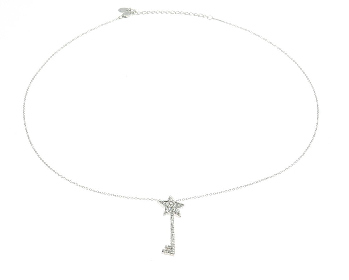 925 Sterling Silver Pave C Z Key Star Rolo Chain Necklace 18"