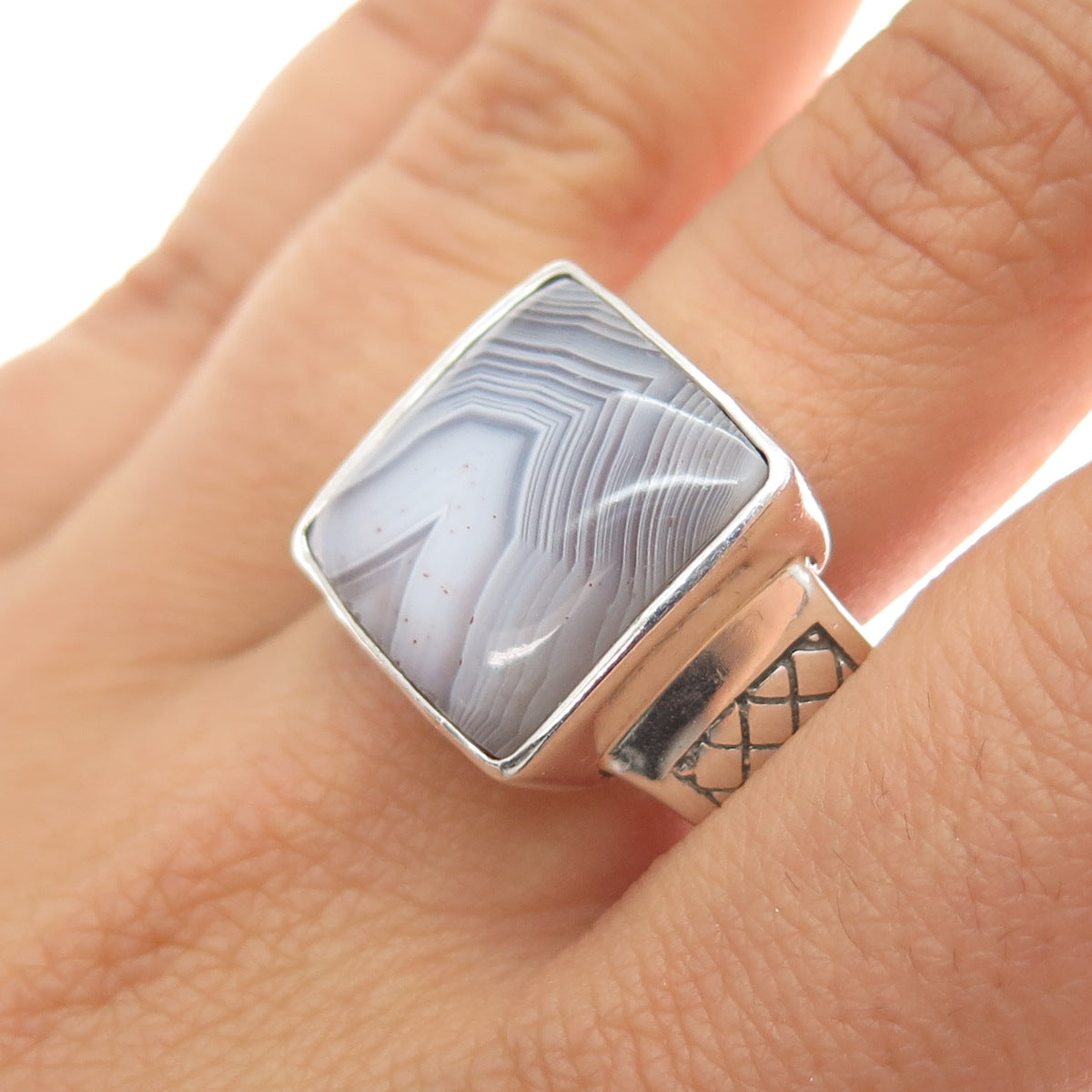 PHLD PlayHardLookDope 925 Sterling Silver Real Lace Agate Ring Size 11.75