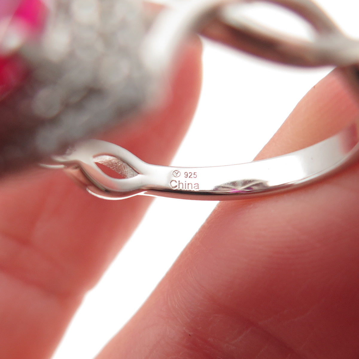 925 Sterling Silver Lab-Created Ruby & C Z Cocktail Ring Size 8