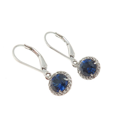 925 Sterling Silver Lab-Created Sapphire & C Z Dangle Earrings