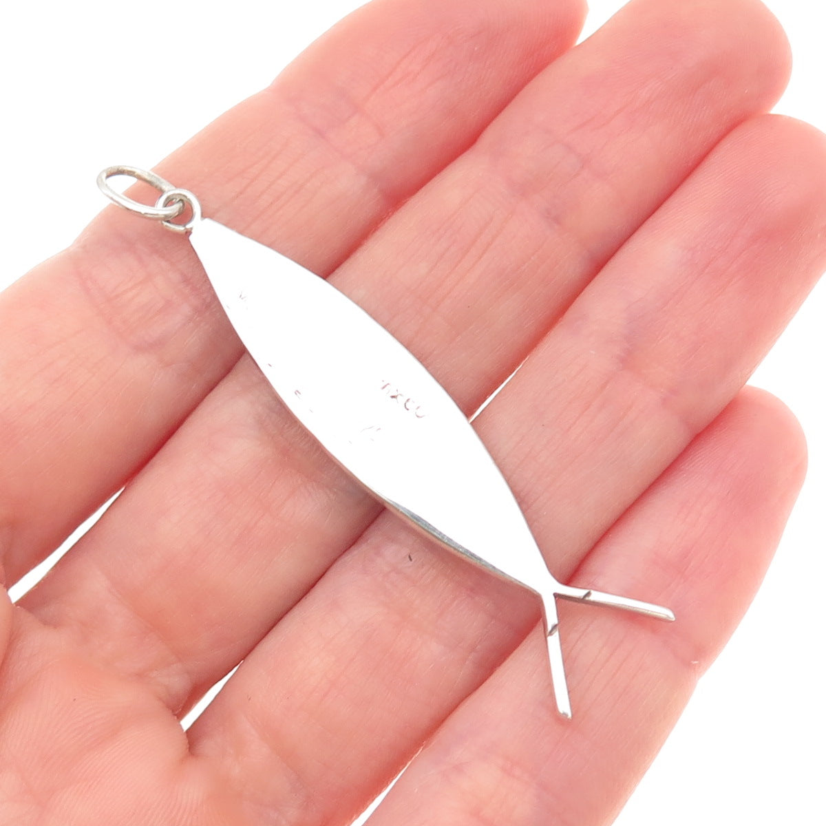 925 Sterling Silver Vintage Mexico Real Turquoise Inlay Ichthys Charm Pendant