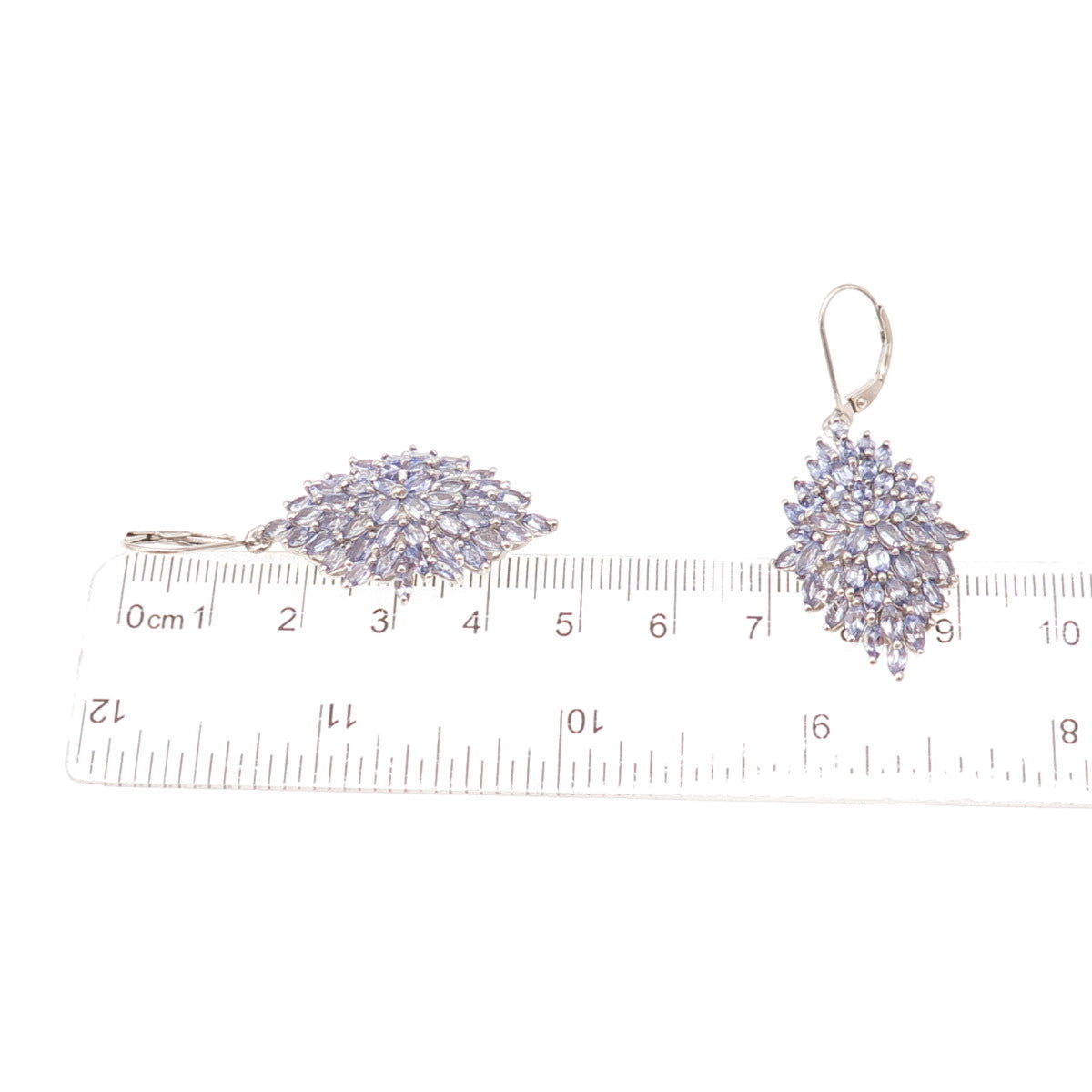 Chuck Clemency 925 Sterling Silver Real Marquise-Cut Tanzanite Dangle Earrings