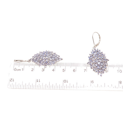Chuck Clemency 925 Sterling Silver Real Marquise-Cut Tanzanite Dangle Earrings