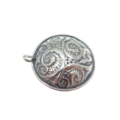925 Sterling Silver Vintage Israel Modernist Swirl Oxidized Charm Pendant
