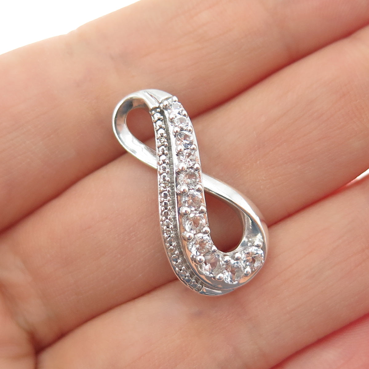 925 Sterling Silver Real Diamond Accent & White Topaz Infinity Slide Pendant