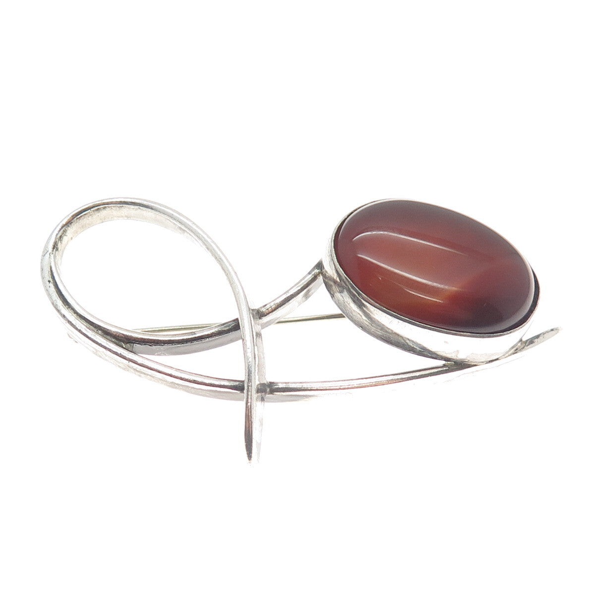 TEPPICH 925 Sterling Silver Vintage Israel Red Agate Gemstone Modernist Brooch