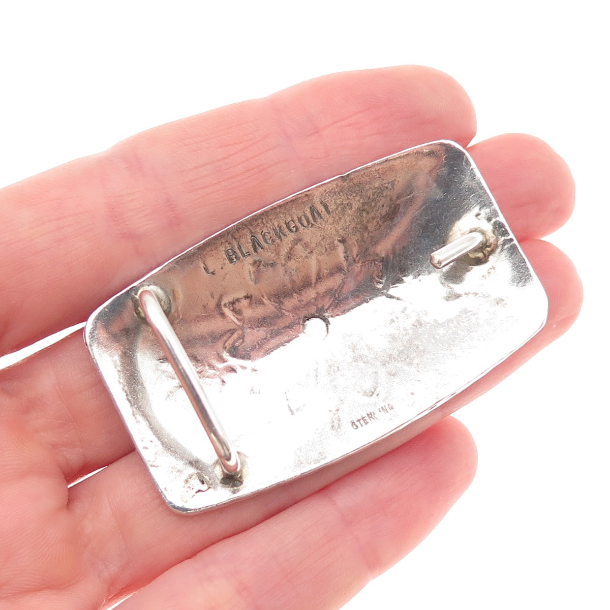 Larson & Bertha Blackgoat Navajo Old Pawn Sterling Silver Vintage Belt Buckle