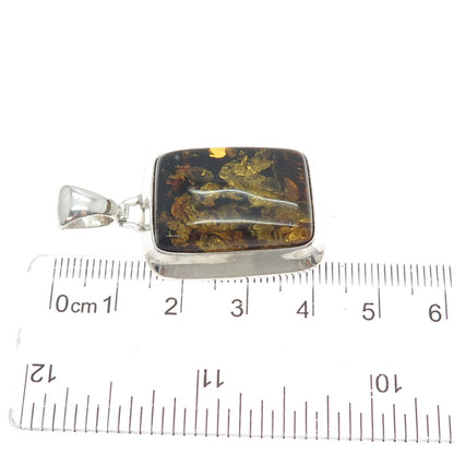925 Sterling Silver Vintage Real Amber Modernist Charm Pendant