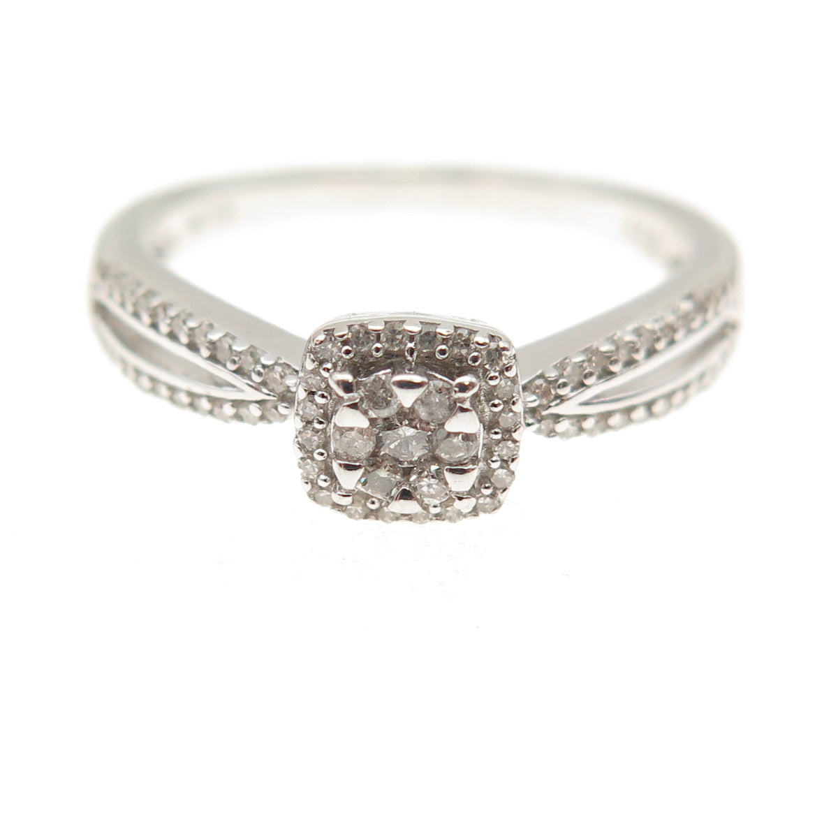 Sun 925 Sterling Silver Real Round-Cut Diamond Engagement Ring Size 7