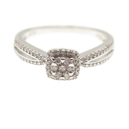 Sun 925 Sterling Silver Real Round-Cut Diamond Engagement Ring Size 7