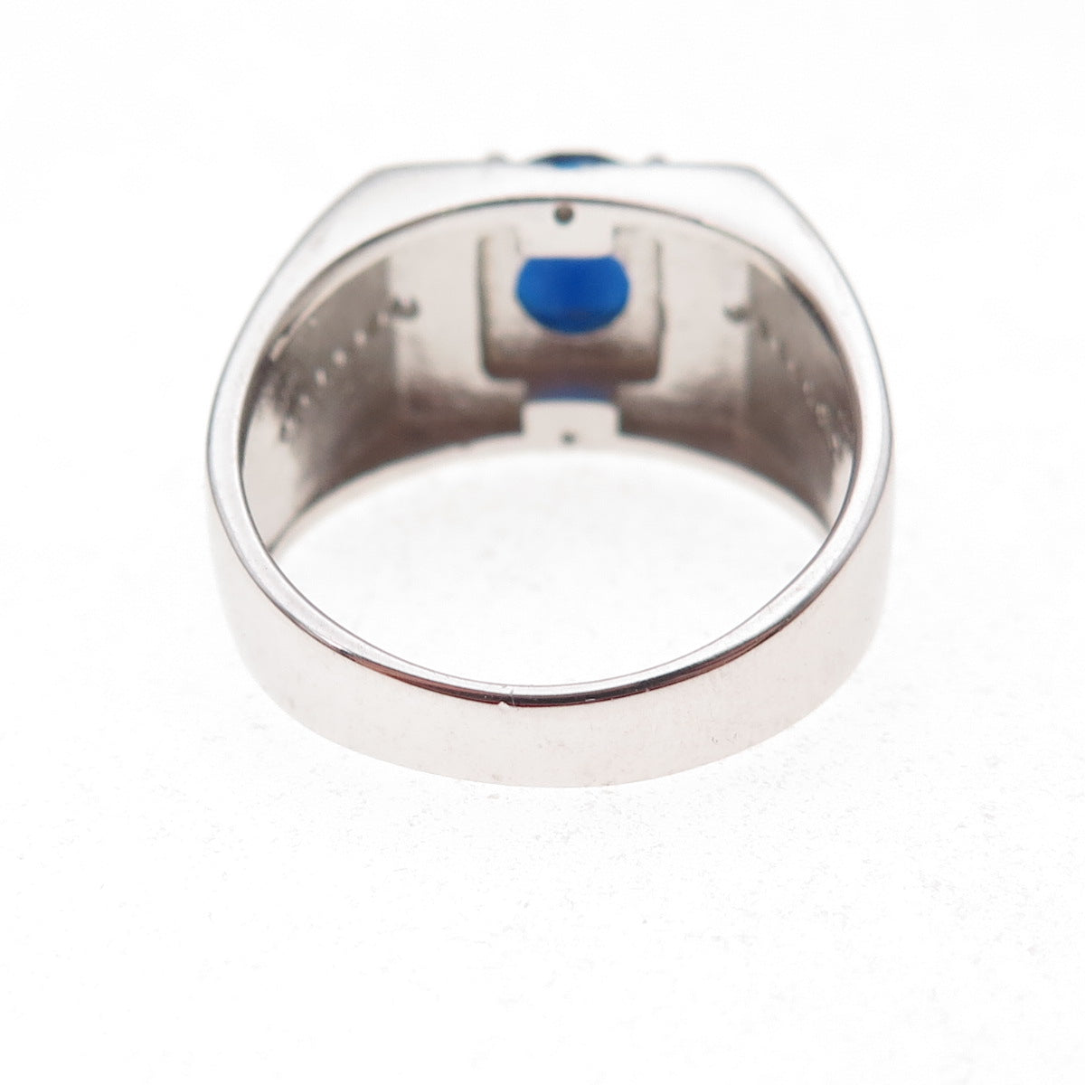 925 Sterling Silver Round-Cut Blue & White C Z Ring Size 8.5