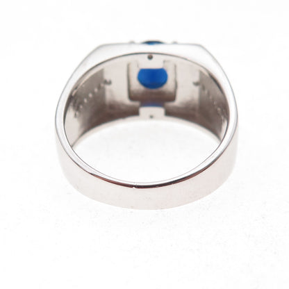 925 Sterling Silver Round-Cut Blue & White C Z Ring Size 8.5