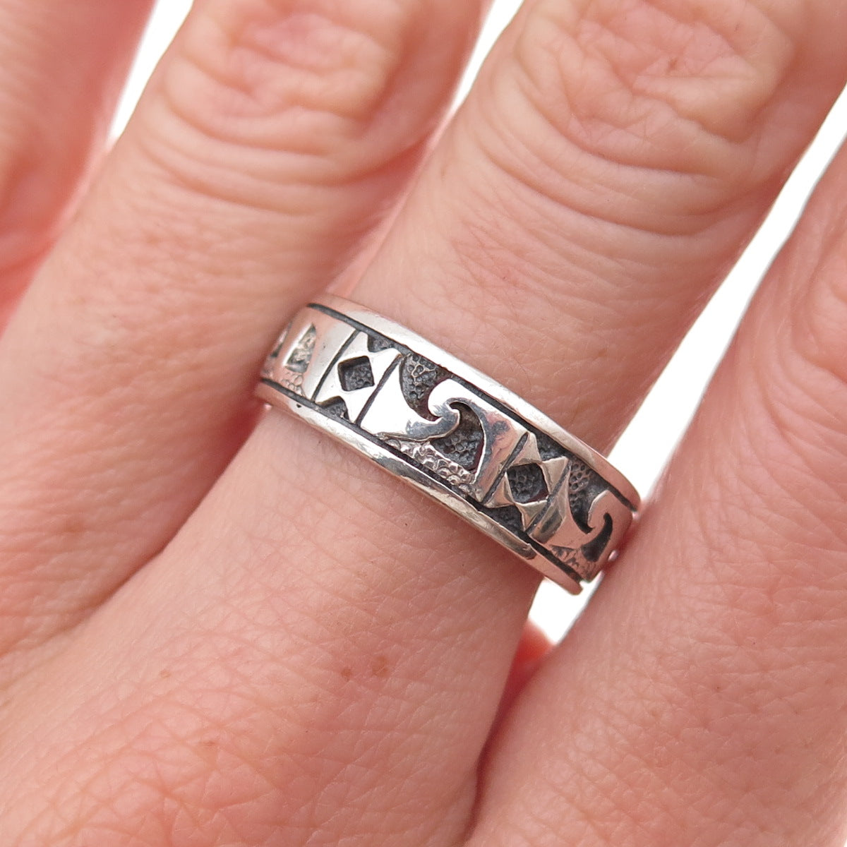 Peter Stone 925 Sterling Silver Vintage Celtic Oxidized Band Ring Size 8.25