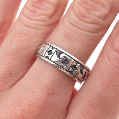 Peter Stone 925 Sterling Silver Vintage Celtic Oxidized Band Ring Size 8.25