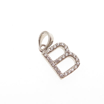 925 Sterling Silver Round-Cut C Z Letter B Initial Mini Charm Pendant