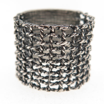 925 Sterling Silver Vintage Modernist Cage Oxidized Ring Size 8.5