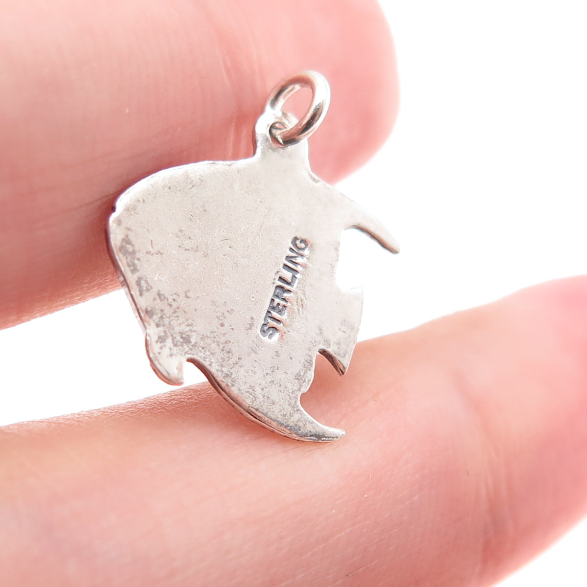 925 Sterling Silver Vintage Angel Fish Oxidized Minimalist Charm Pendant