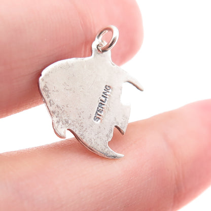 925 Sterling Silver Vintage Angel Fish Oxidized Minimalist Charm Pendant