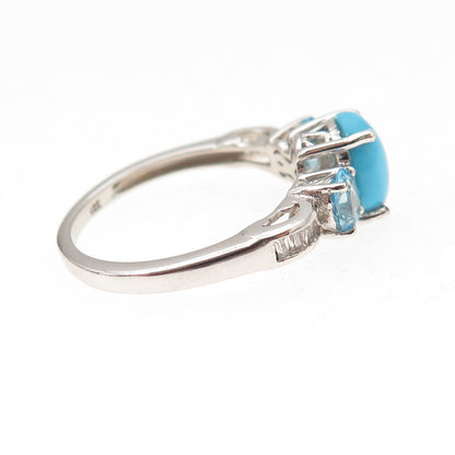 Chuck Clemency Sterling Silver Real Turquoise Blue & White Topaz Ring Size 8.25