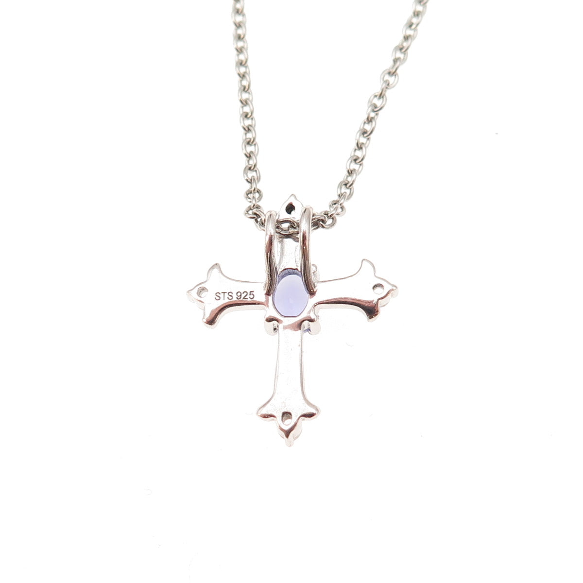 Chuck Clemency 925 Sterling Silver Real Tanzanite White Topaz Cross Necklace 20"
