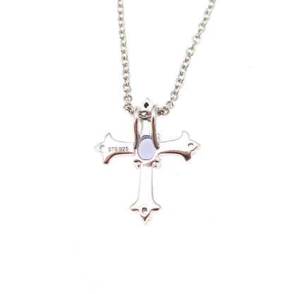 Chuck Clemency 925 Sterling Silver Real Tanzanite White Topaz Cross Necklace 20"