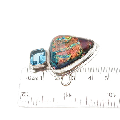 TABRA Sterling Vintage Dichroic Glass Real Blue Topaz Modernist Slide Pendant
