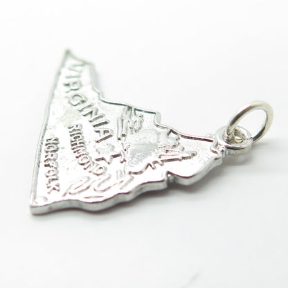 WELLS 925 Sterling Silver Vintage Virginia Cavalier State Map Charm Pendant