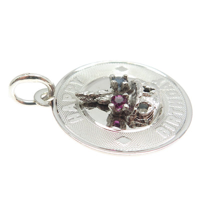 925 Sterling Silver Vintage Blue & Pink Rhinestone "Happy Birthday" Cake Pendant