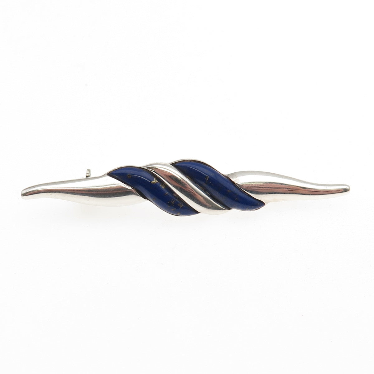 925 Sterling Silver Vintage Real Lapis Modernist Twisted Pin Brooch