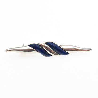 925 Sterling Silver Vintage Real Lapis Modernist Twisted Pin Brooch