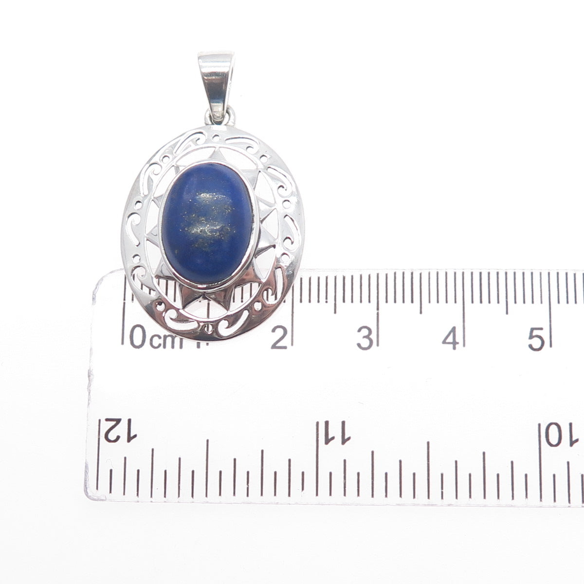 925 Sterling Silver Vintage Real Lapis Lazuli Ornate Sun Charm Pendant