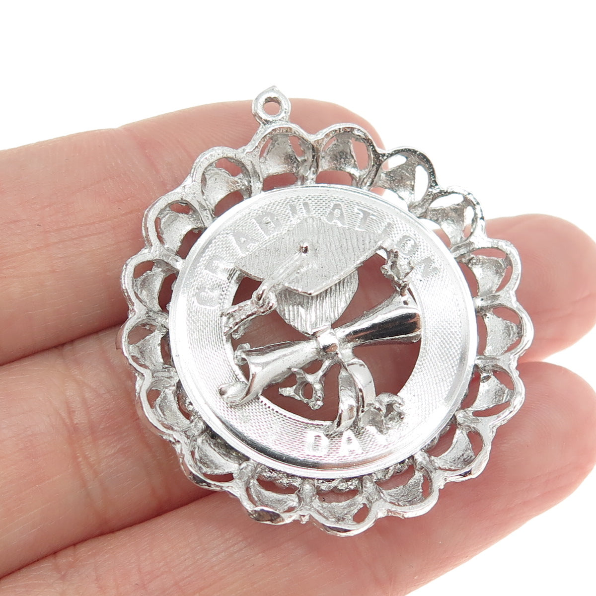 925 Sterling Silver Vintage "Graduation Day" Cap & Diploma Pendant