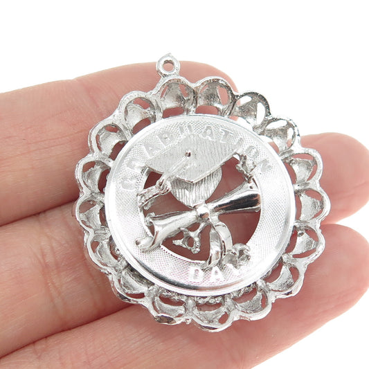 925 Sterling Silver Vintage "Graduation Day" Cap & Diploma Pendant