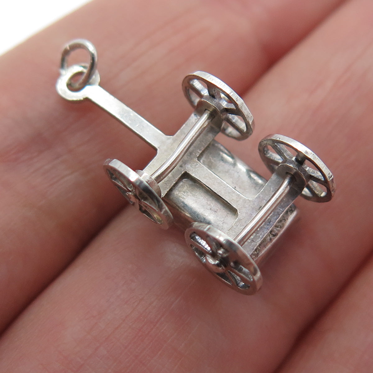 925 Sterling Silver Antique Wheelbarrow Gardening Minimalist 3D Charm Pendant