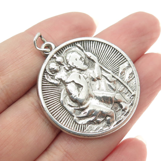 925 Sterling Silver Antique Art Deco St. Christopher Medal Religious Pendant