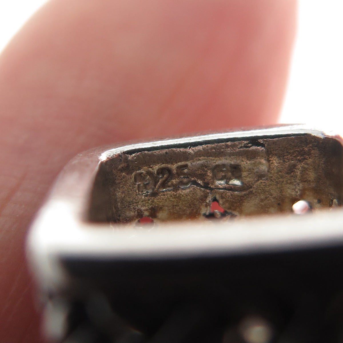 925 Sterling Silver Vintage Real MOP Oxidized Minimalist Charm Pendant