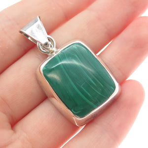 925 Sterling Silver Vintage Mexico Real Malachite Charm Pendant