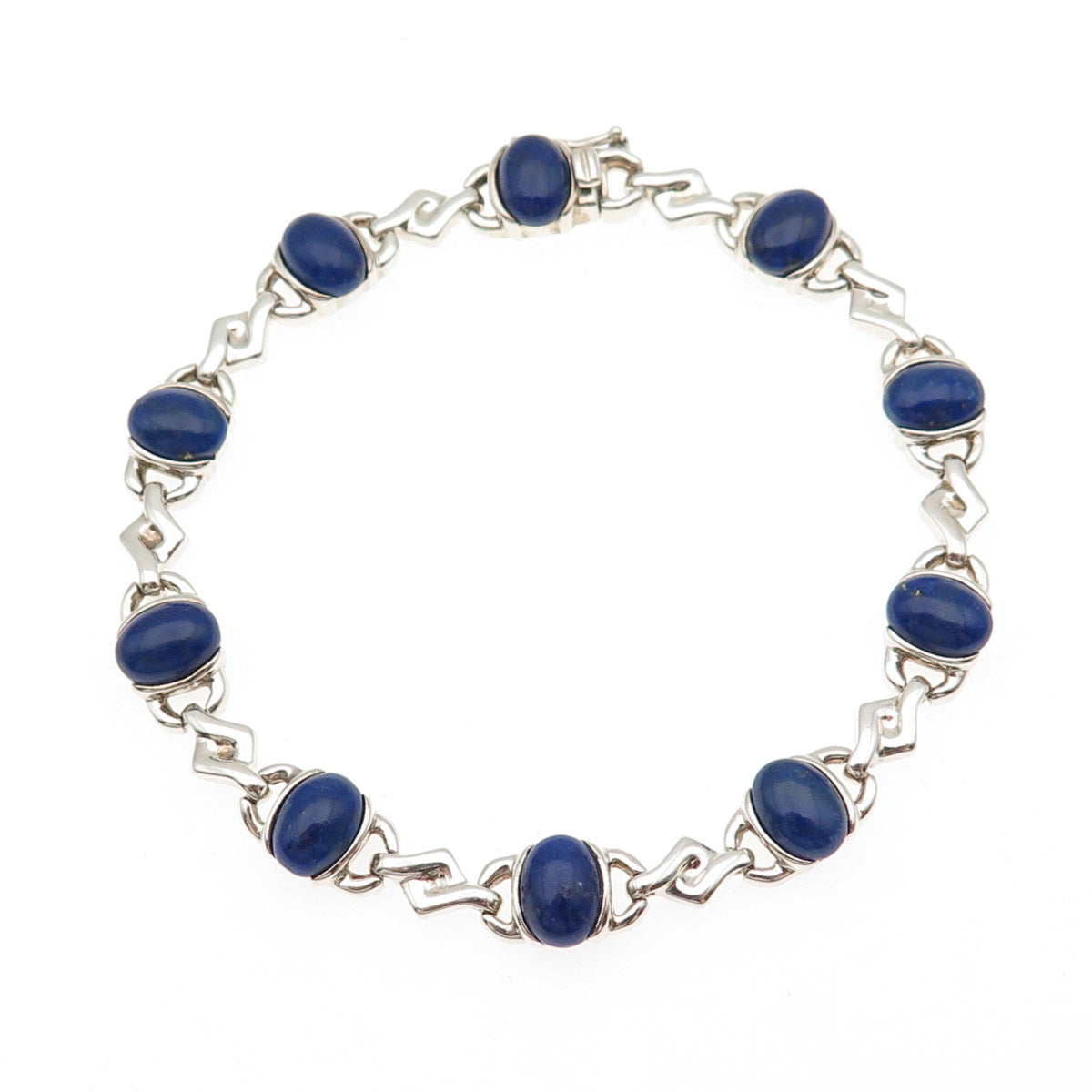 Michelle Albala 925 Sterling Silver Vintage Real Lapis Anchor Link Bracelet 7.5"