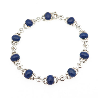 Michelle Albala 925 Sterling Silver Vintage Real Lapis Anchor Link Bracelet 7.5"